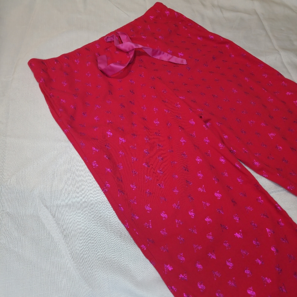 Victoria’s Secret flannel Pajama Pants Metallic Foil Satin Drawstring Lg - Picture 5 of 8